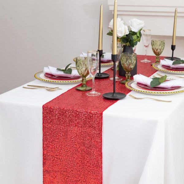 Дорожка на стол с пайетками 30х160 см красная
