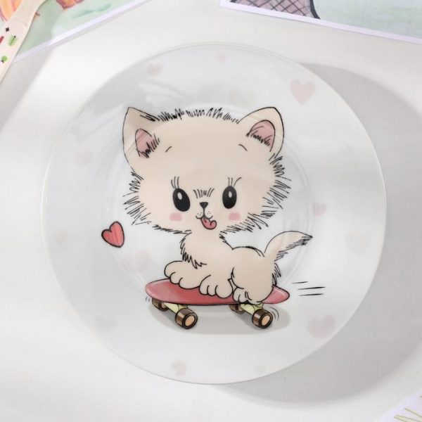Тарелка «Котёнок на скейте», 17,5 см